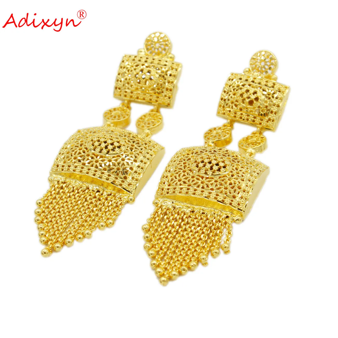 Adixyn Exaggerated Banquet Earring For Lady 24k Gold Color  African Trendy Popular Gift Wedding Tassel  Big Size  N06066