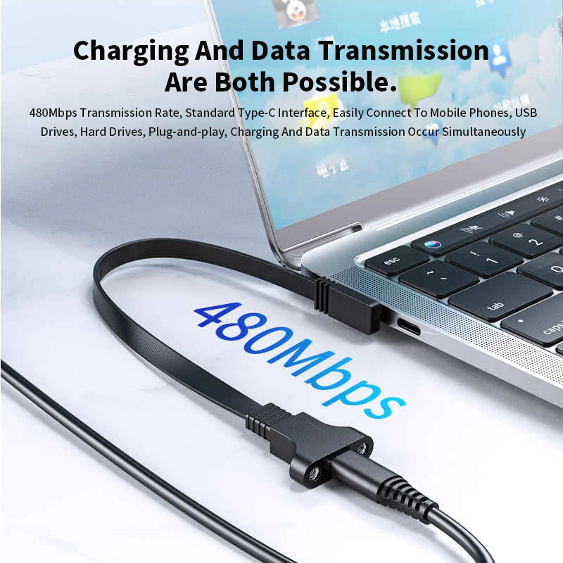 Type-C 연장 케이블 USB 2.0 남성-여성형 10Gbps(나사 구멍 포함) 안전한 데이터 충전 케이블 Type-C 전송선 Gen2