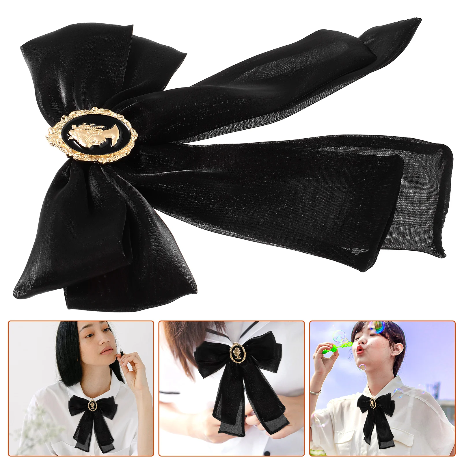 

Big Bow Brooch Dual Use Women Shirt Bow Lapel Pin Brooch Corsage Bow Brooch Pin