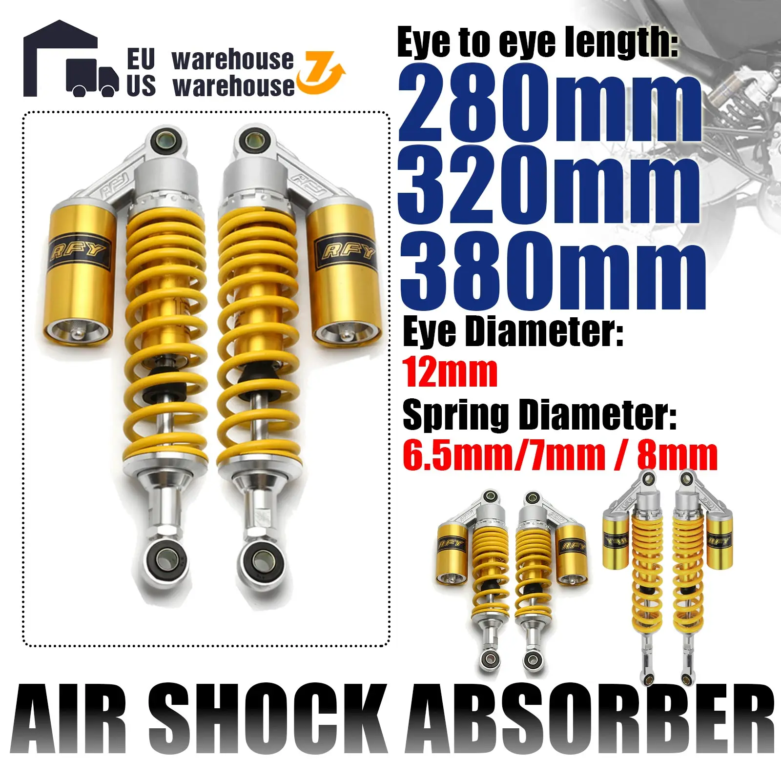 280mm 320mm 380mm Motorcycle Motorcross Dirt BIke Air Shock Absorber
