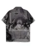 Men's Retro Religious Dinner Pattern Print Short Sleeve Lapel Shirt Top, Male Casual Button Up Shirt For Summer Daily Wear 2