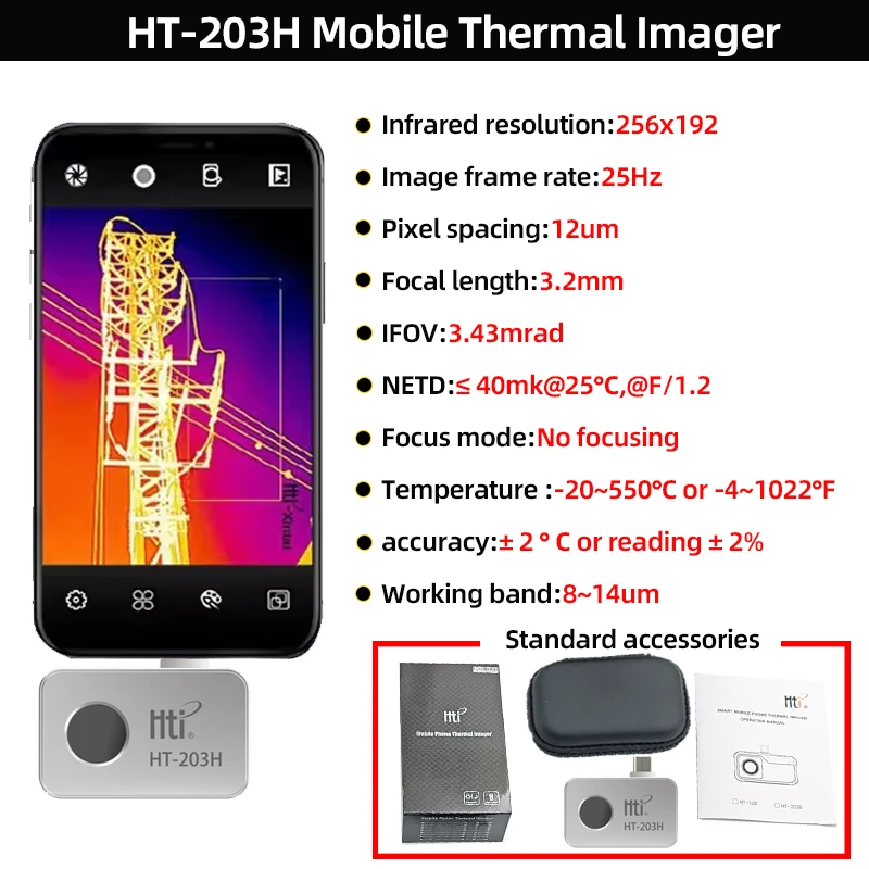 HT-203H HT-203U 256*192 Thermal Camera -20°C~550°C Android/iOS