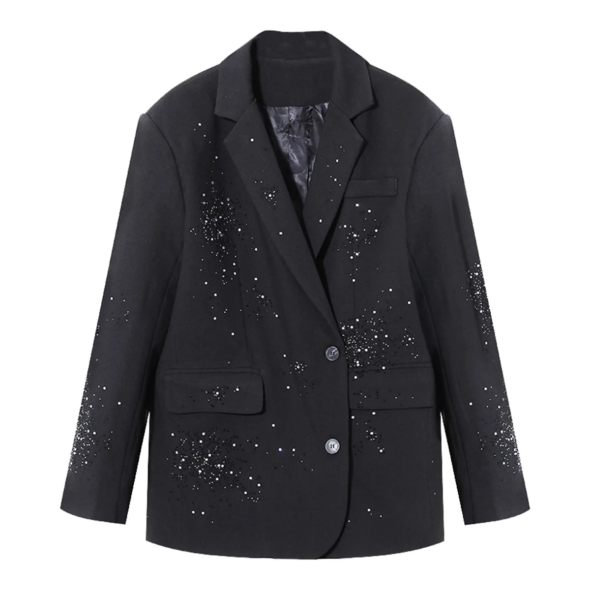 

Черный женский костюм, 1 шт., блейзер, роскошное Женское пальто с кристаллами, белая Весенняя хлопковая рабочая одежда, куртка, свободный стильный наряд, Топ