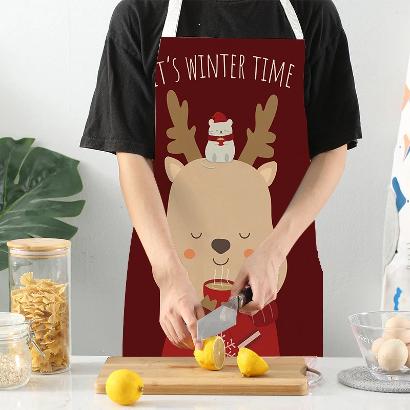 Christmas Apron Santa Claus Elk Christmas Tree Print Apron Aprons