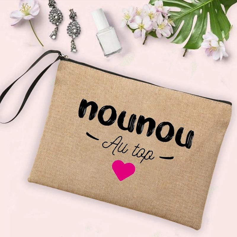 Super Nounou Printed Cosmetic Bag Women Neceser Makeup Bags Linen Zipper Pouch Travel Toiletries Organizer Best Gifts for Nounou