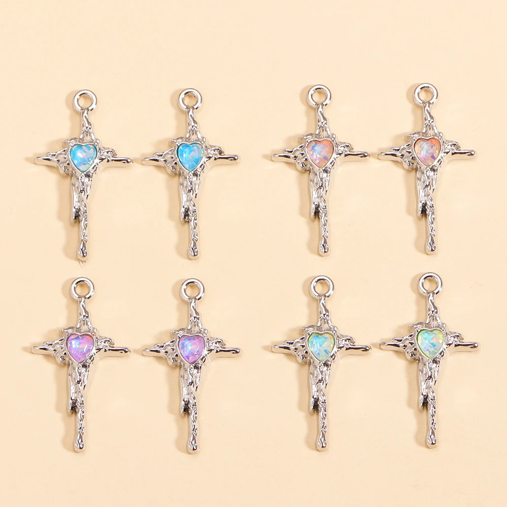 10 Stück Gothic Kristall Kreuz Anhänger versilbert Legierung Charms für Frauen Diy Herstellung Punk Ohrringe Halskette Anhänger Party Schmuck