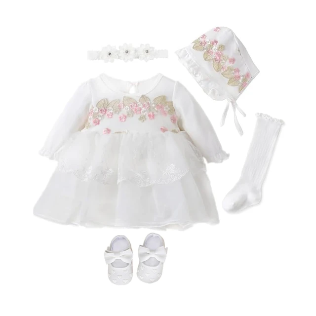 Robe pour bébé fille de 0-3 mois, tenues d'été de fête de mariage  d'anniversaire pour enfants, ensemble de chaussures avec bandeau, robe de  baptême - AliExpress