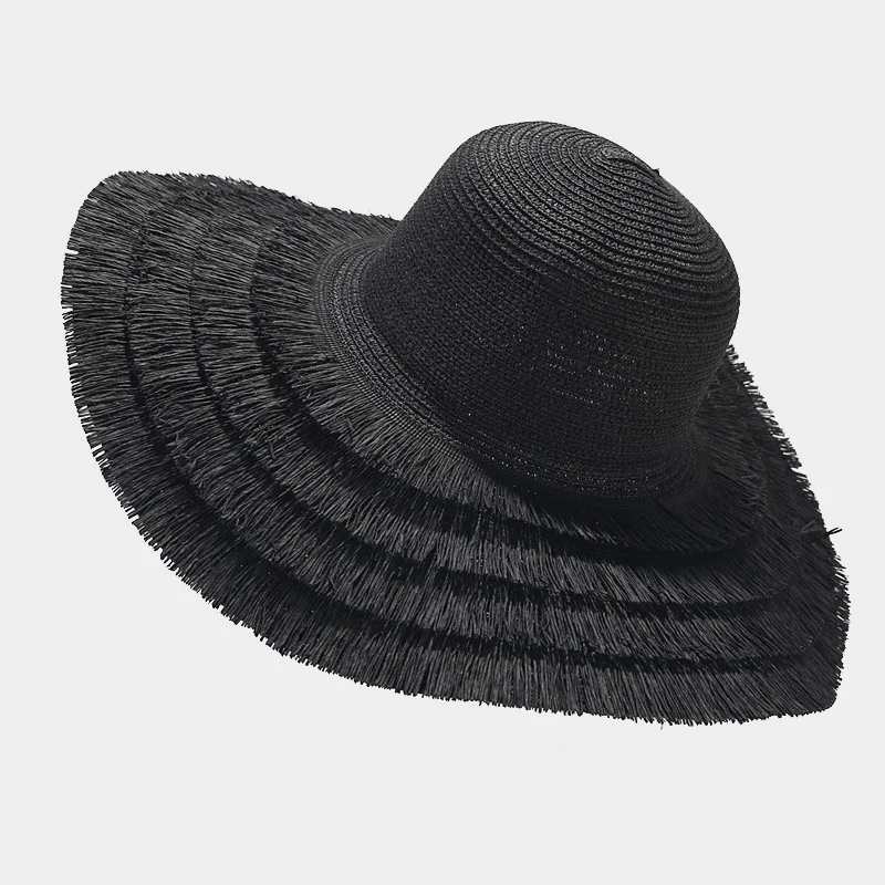 New Ladies Tassel Wide Brim Panama Hat Straw Hats for Women Summer Beach Hat Girls Vacation Autumn Bucket Hat