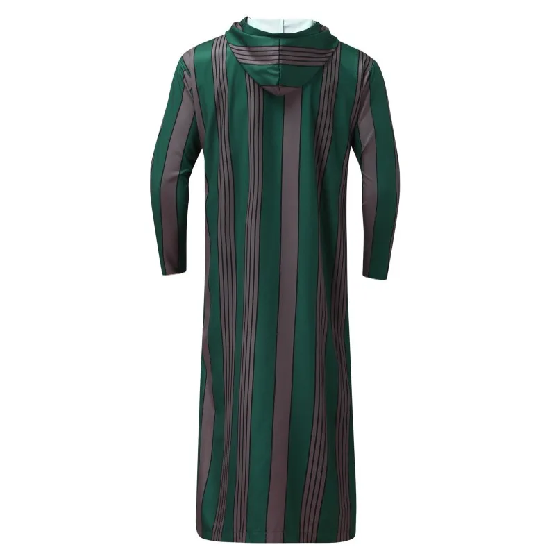 Men's Islamic Arabian Patchwork Striped Hooded Zipper Muslim Robe Autumn Streetwear Casual Loose Arabian Islamic Robe muslim dress muslim robe
