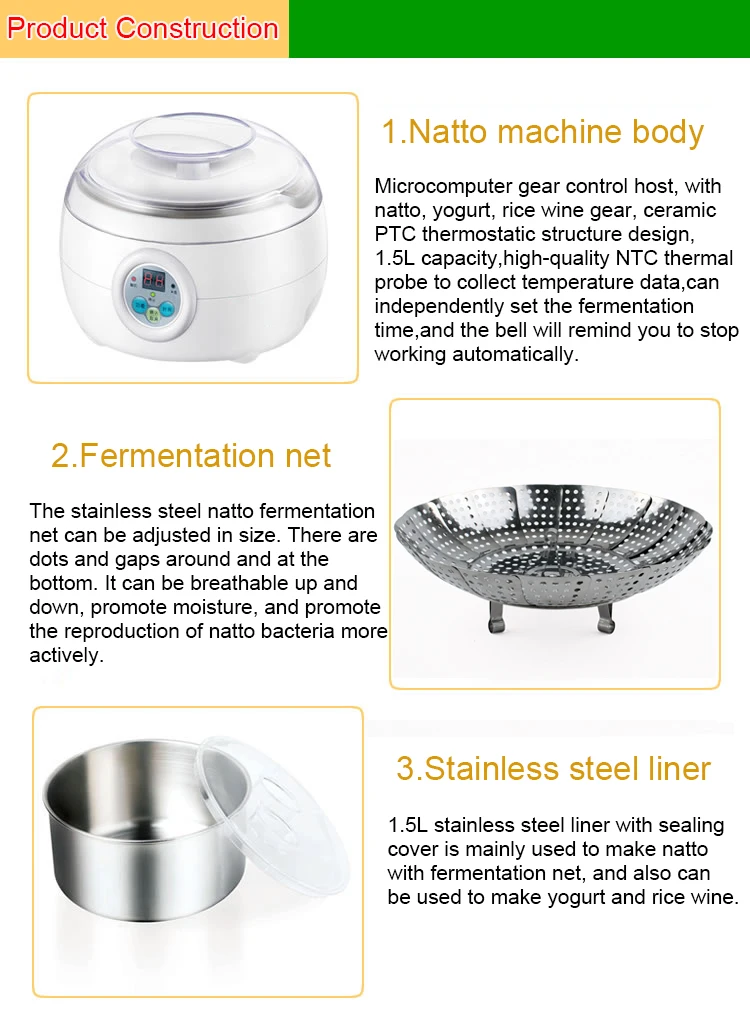 Description Picture 3 of itemAutomatic Electric Natto Maker Rice Wine Fermenting Machine Yogurt Leben Sour Cream Fermenter Yoghurt Stainless Steel Liner Cup