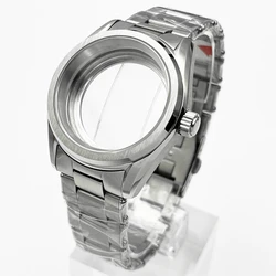 Sleek Silver 38mm Sapphire Glass Watch Case with Stainless Steel Strap - NH34 NH35 NH36 (Silver with Strap)
