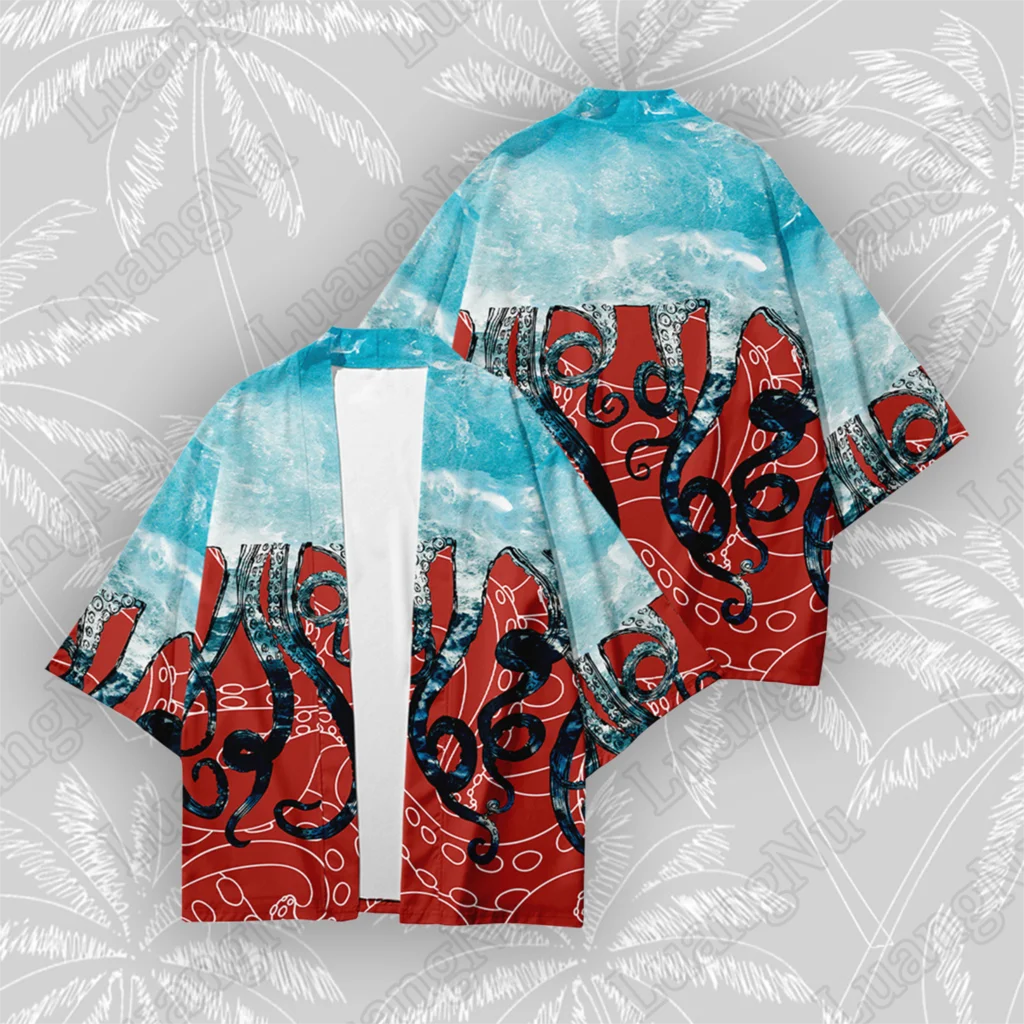 Octopus Kimono Summer Japanese Streetwear Cloak Haori Samurai Costumes Men Women Yukata Casual Beach Cardigan