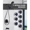 Black Shower Tub Faucet Set 7 Modes Handheld Shower Kit Dual System Luxury Rain Spa Massage Head Brass Valve 3-Way Diverter 6
