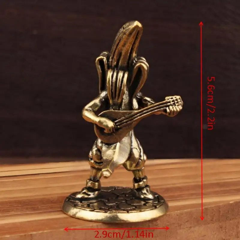 Brass Anime Banana Guitar Player Figurine Vintage Handmade Brass Samurai Banana For Man Statues Home Office Collectible Decor