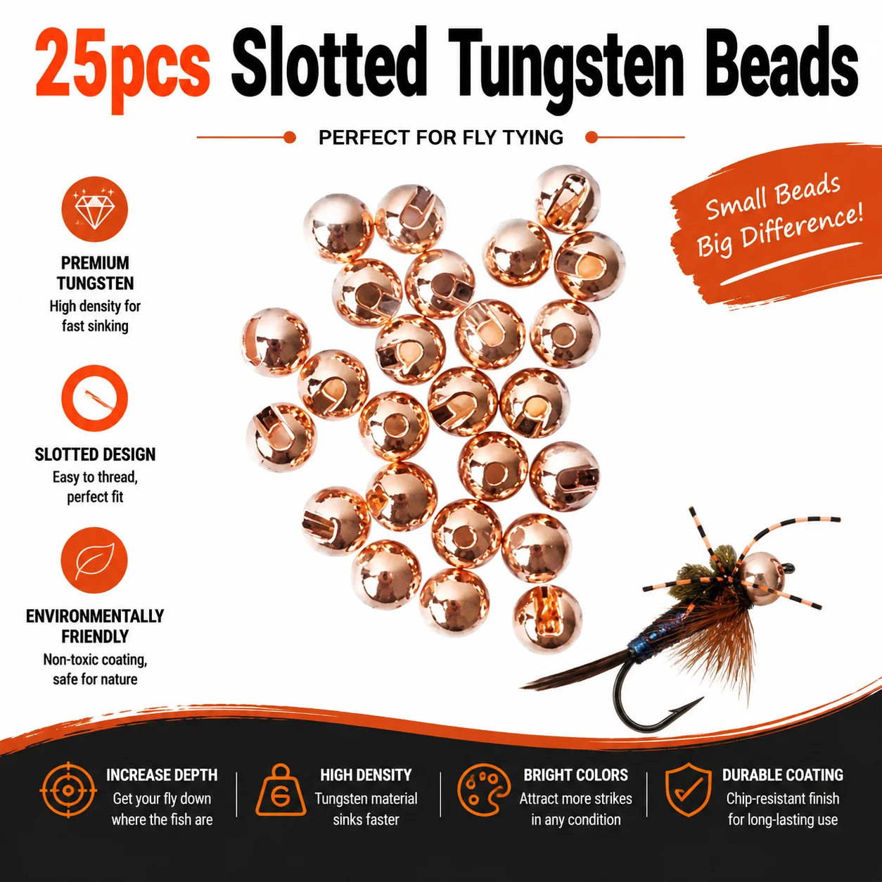 Aventik Eupheng Tungsten Beads for Fly Tying - High-Density Slotted Bead Heads for Nymph Fishing