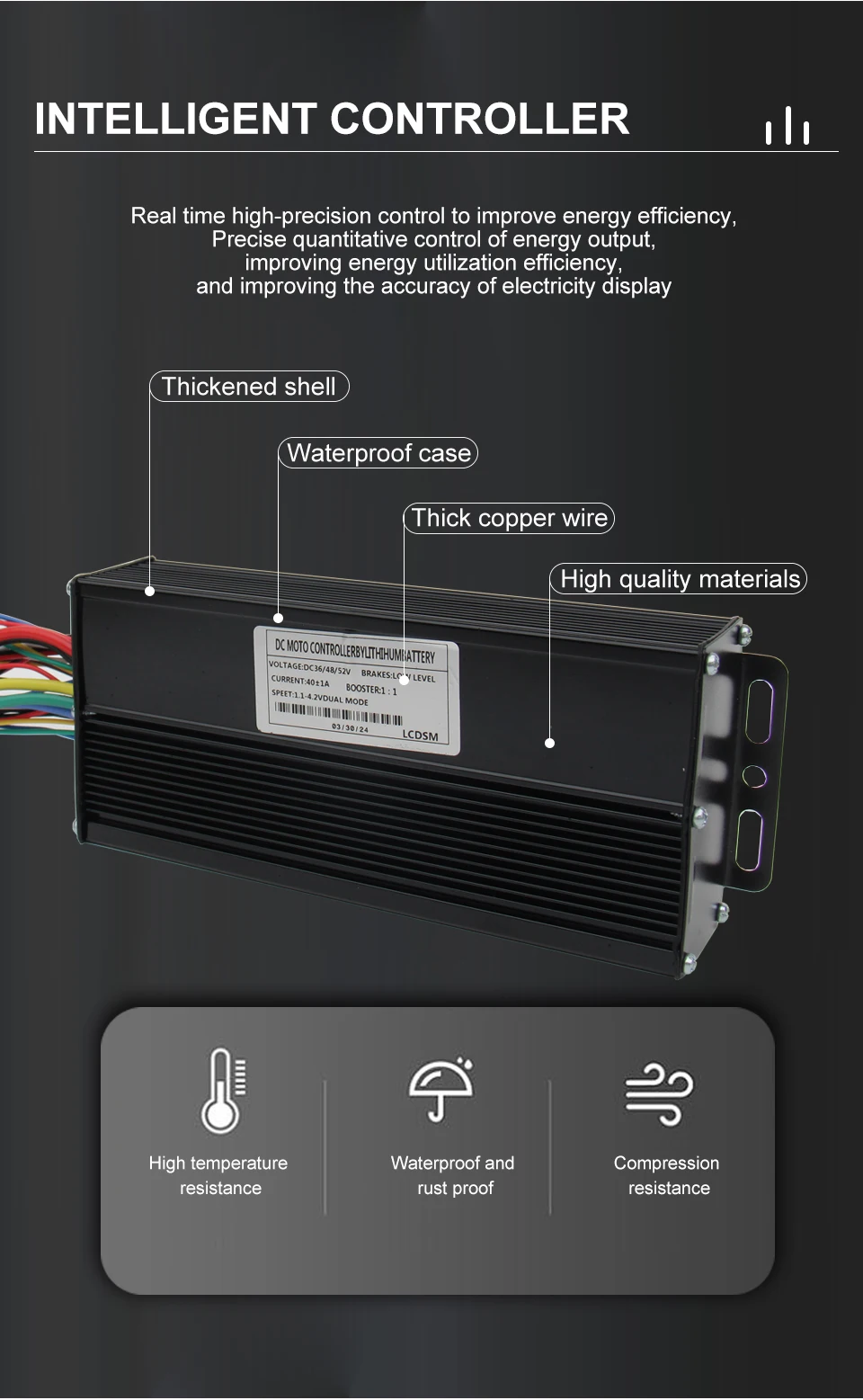 Description Picture 4 of item40A Three Mode Ebike Sine Wave Controller 36V/48V/52V For Electric Bicycle Tricycle Ebike E-Scoote 72V40A