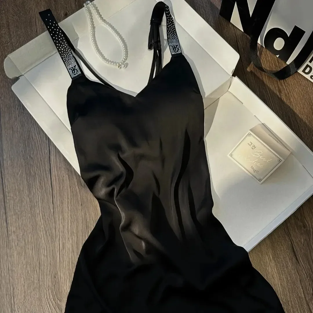 750397-c36111.jpg Sexy Summer New Ice Silk V-neck Strap Women's Nightgown Pure Desire Sensual Home Clothes High-grade Sensation Sleep Dress - Image 1