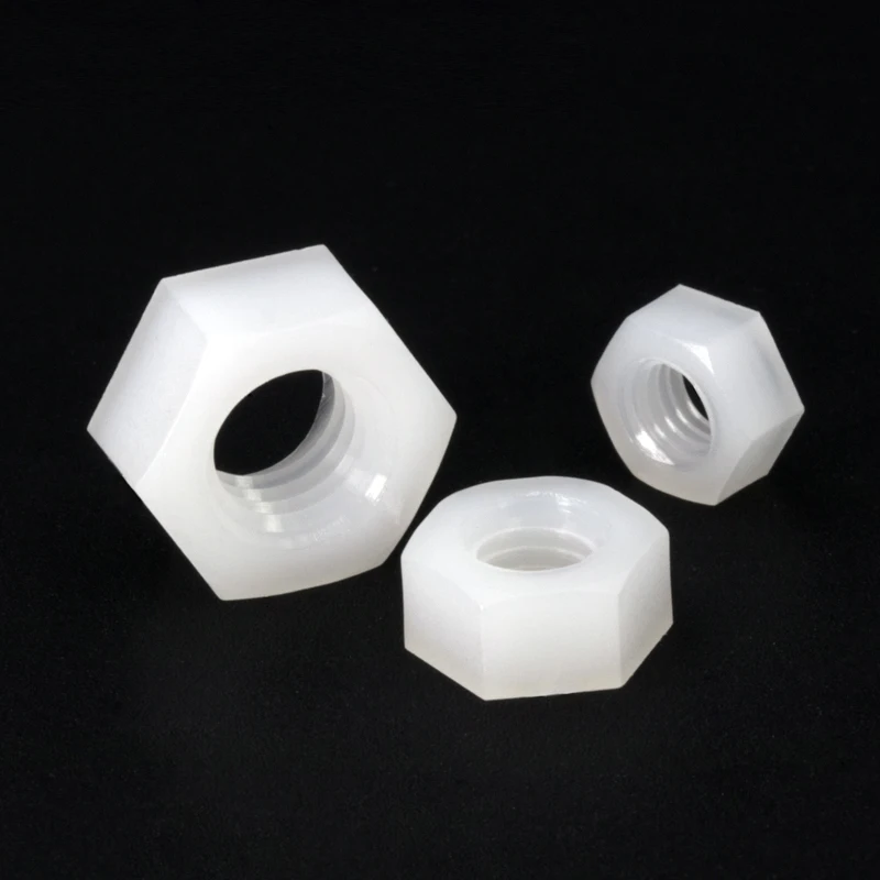 10/ 50PCS M2 M2.5 M3 M4 M5 M6 M8 M10 M12 M14 M16 White/ black Nylon Plastic Hex Nuts DIN934 for Heat/ Elctricity Insulation