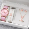 5/6PCS Fashion Women's Quartz Watch Leather Band Analog Wrist Watches Heart Rhinestone Jewelry Set(Without Box) 4