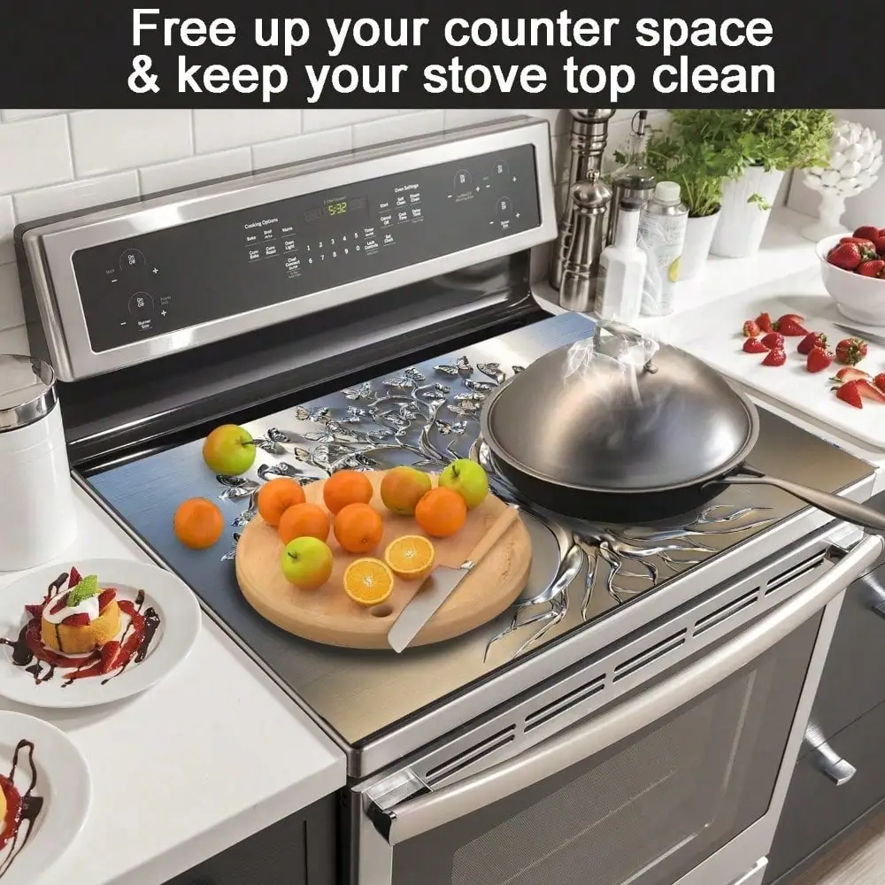 Motif détaillé d'arbre sur tapis plat de protection de cuisinière