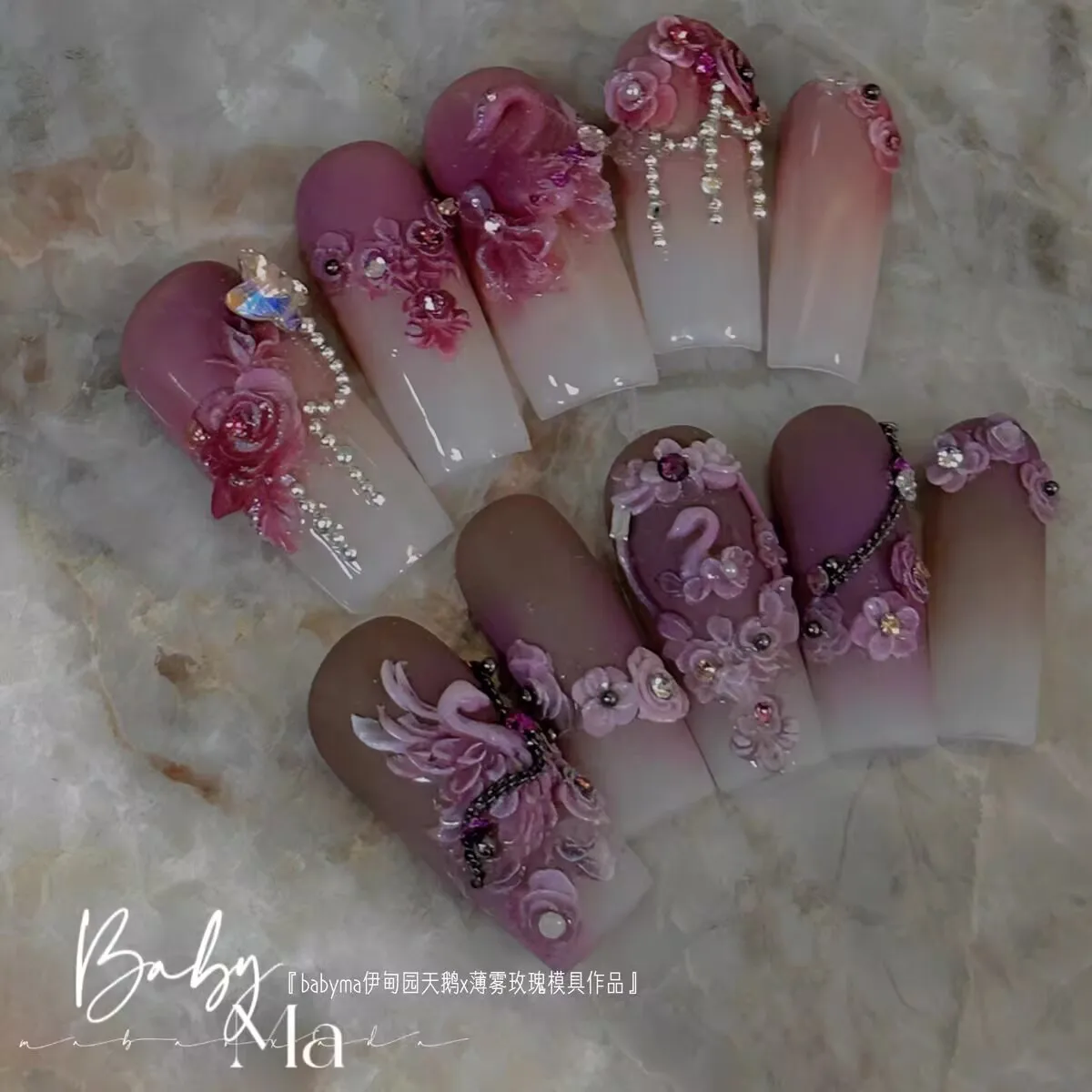 1pc 스완 로즈 3D 아크릴 네일 몰드 네일 아트 장식 손톱 DIY 실리콘 네일 스탬프 플레이트 손톱 제품 네일