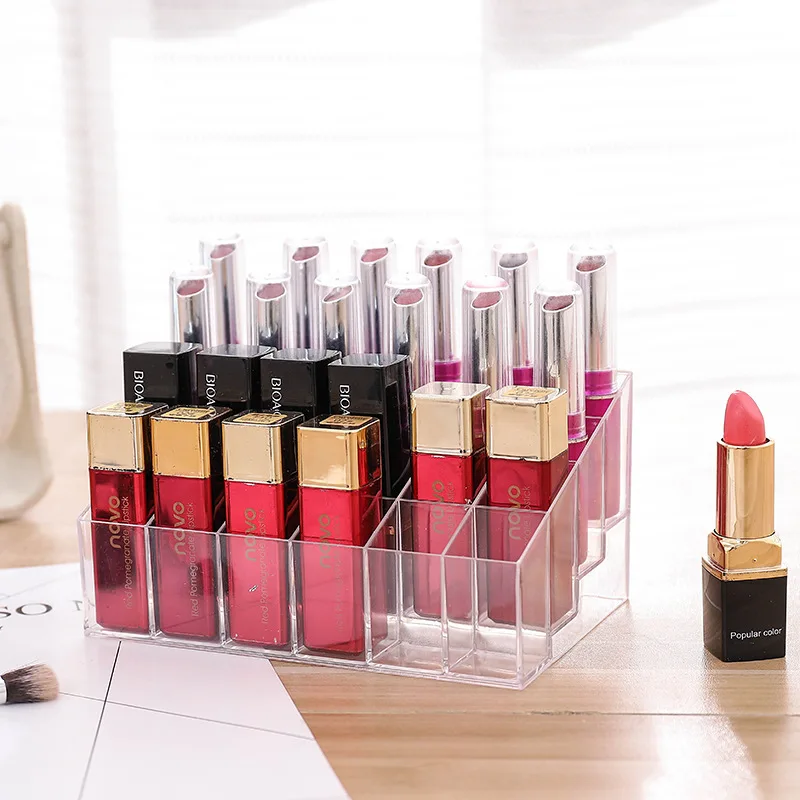 Transparent 24 Grids Acrylic Makeup Organizer Lipstick Holder Display Rack Case Cosmetic Nail Polish Make Up Organiser Tool# portable tool chest