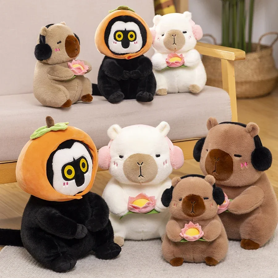 Adorable Capybara Plush Toy with Lotus Flower - Soft Animal Doll