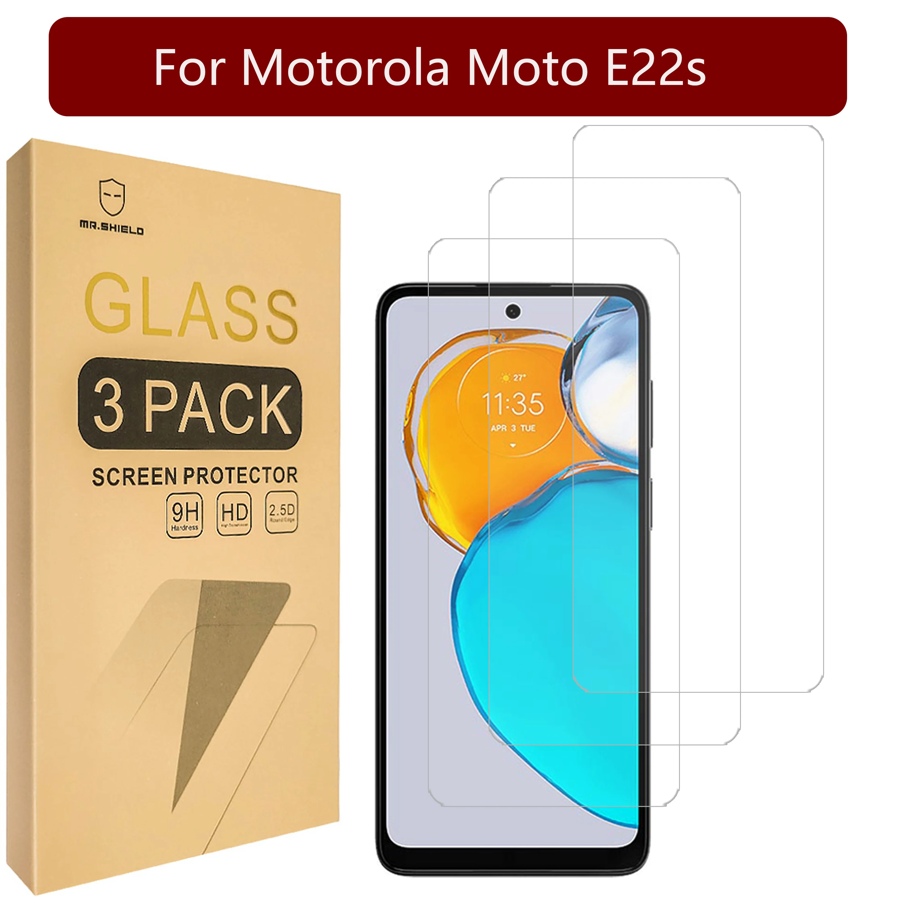 

Mr.Shield Screen Protector compatible with Motorola Moto E22s [Tempered Glass] [3-PACK] [Japan Glass with 9H Hardness]