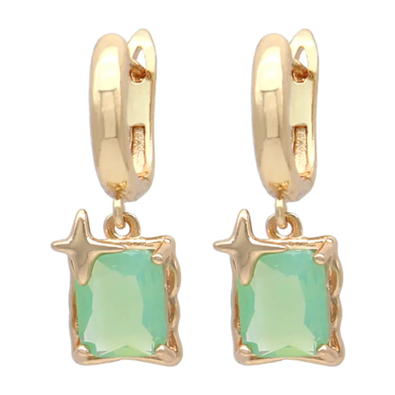 S&Z DESIGN New Fashion Rectangle Green Artificial Crystal Dangle Earrings For Women Trendy Elegant Champagne Gold Color Jewelry
