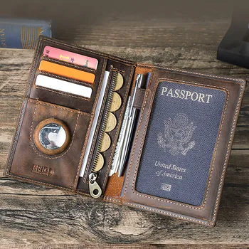 Portafoglio porta passaporto da viaggio sottile in vera pelle con logo personalizzato Portafoglio minimalista per documenti da viaggio Rfid in pelle