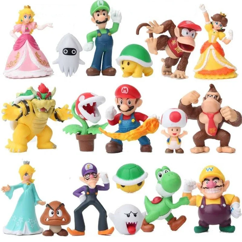 Super Mario Green Treasure Mushroom Peach Princess Luigi Donkey Kong Set Anime Action Figures Model Dolls Toys For Children Gift