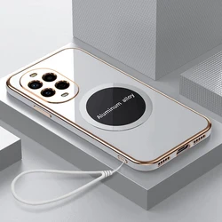 Luxury Square Plating Shockproof Silicone Back Cover with Magnetic Attraction for Huawei nova 13 Pro (CXgs6D White)