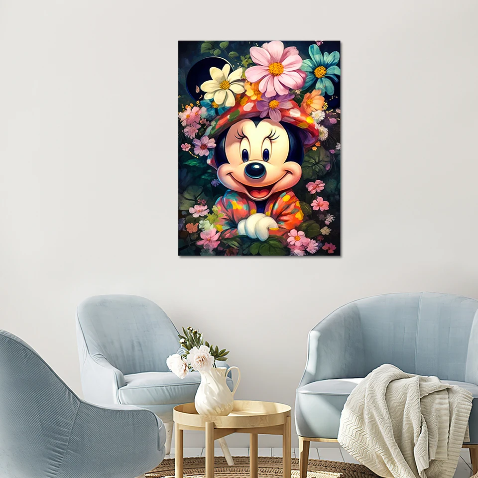 キャンバス、ミッキーマウス、動物油絵、花の漫画、手描きの
