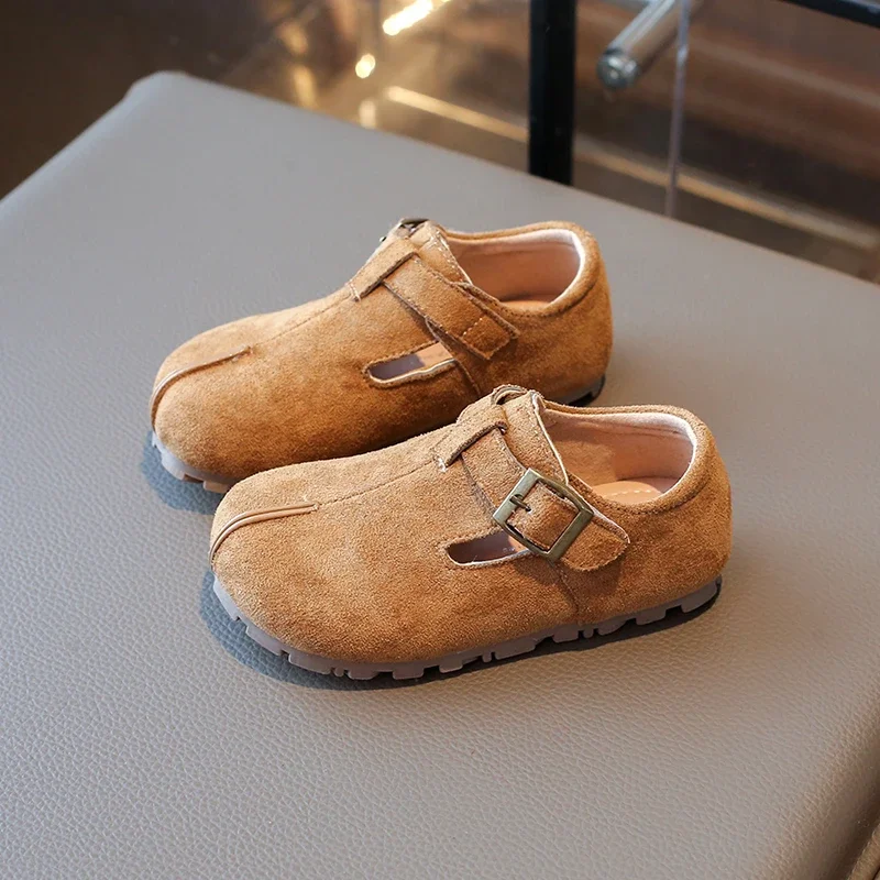 Leather Moccasins Flat Shoes for Kids Brown Casual