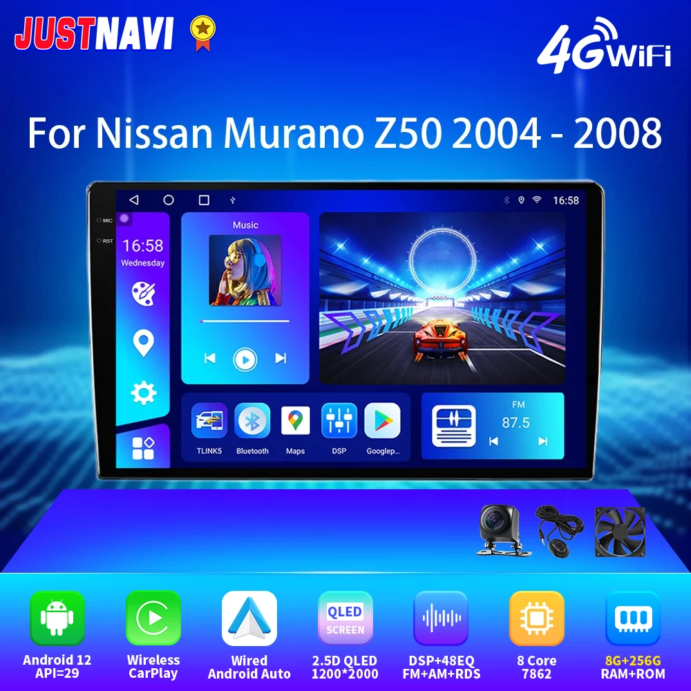 

JUSTNAVI 2K 2000*1200 Car Radio For Nissan Murano Z50 2004 - 2008 Android Auto Carplay DSP RDS GPS Navigation 4G WiFi No DVD