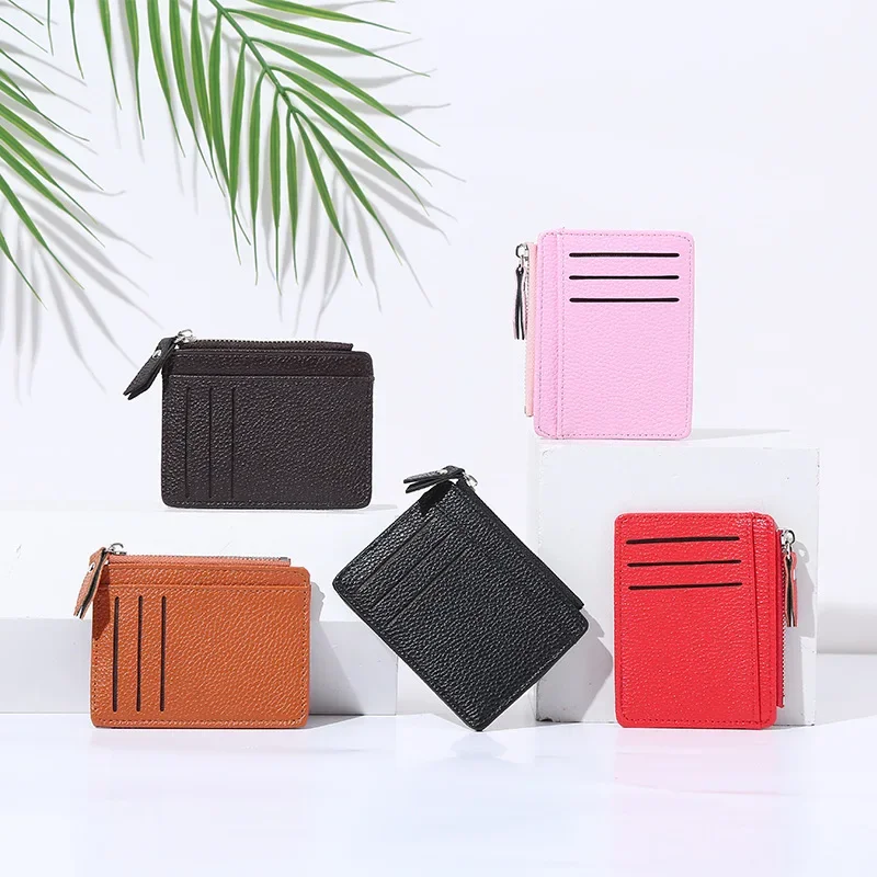 

Fashion Selling New Women's Card Bag Simple Purse Compact Zipper Solid Color Lychee Pattern Business Card Holder