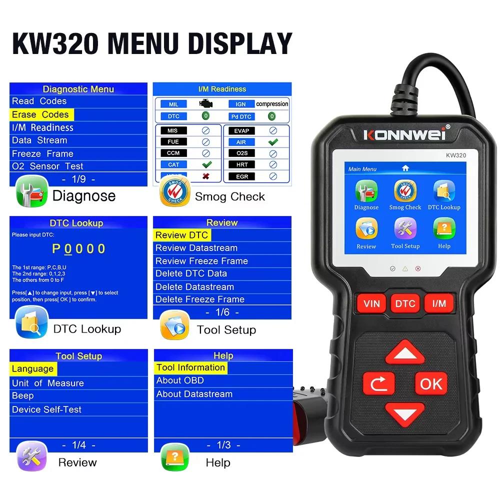 KONNWEI KW320 Obd2 Car Scanner Auto Tools Obd 2 Diagnostic Tool 2024 Professional Automotive Scanner Car Code Reader for Auto 6