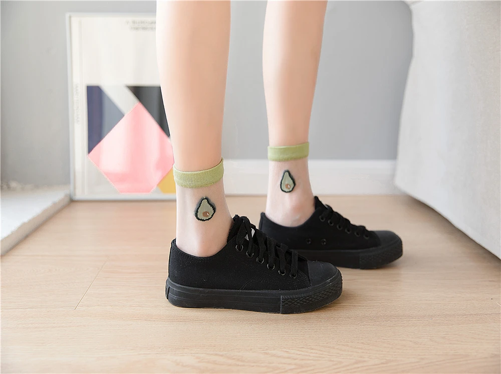 3 Paare/Lot schicke Damen-Socken für Sommer und Frühling, atmungsaktiv, dünn, Avocado-Socken, modische, lustige Spitzensocken im Angebot – Detail 19