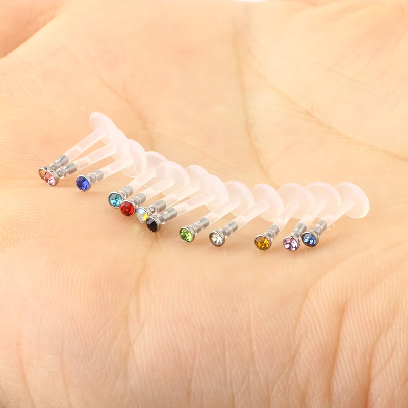 Nose Ring Nipple Piercing 16G Mixed Acrylic Crystal Bar Monroe Labret Stud Lip Ring Flesh Belly Piercing Boiflex Clear 12 color