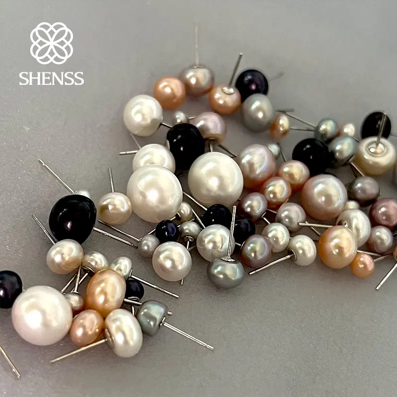 925 Sterling Silver Ear Studs Natural Freshwater Pearl Earrings Oblate Pearl 4/5/6/7/8/9/10/12mm size
