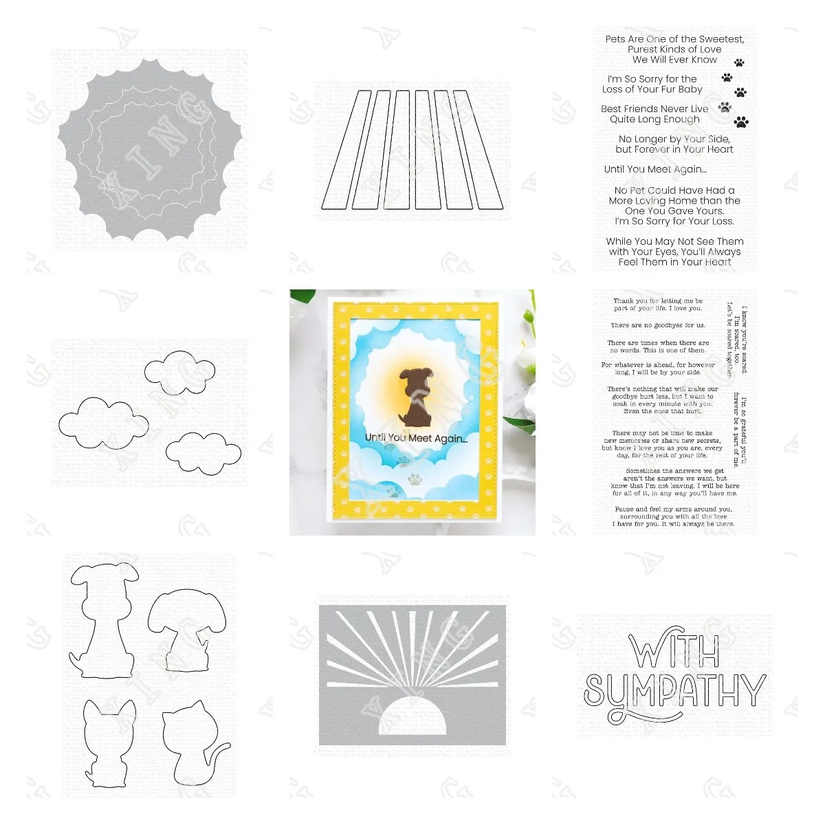 

Rainbow Bridge No Goodbyes Clear Stamps Pet Silhouettes with Sympathy Cutest Ever Dies Heavenly Glow Through the Clouds Stencils