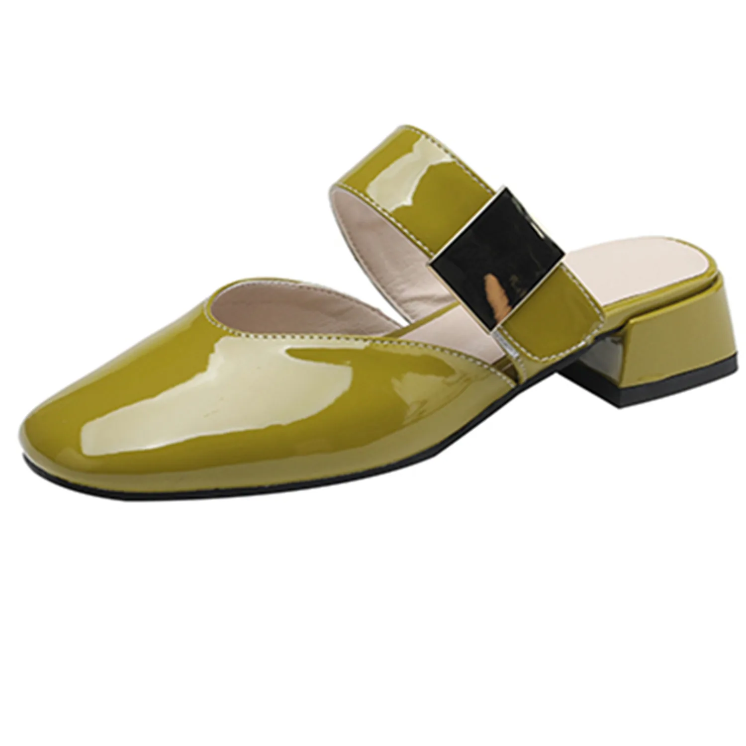 

【ENMAYER】2023 New Size 34-40 Round Toe Genuine Leather Slippers Vintage Ladies Mules Summer Shoes Square Low Heels Slippers