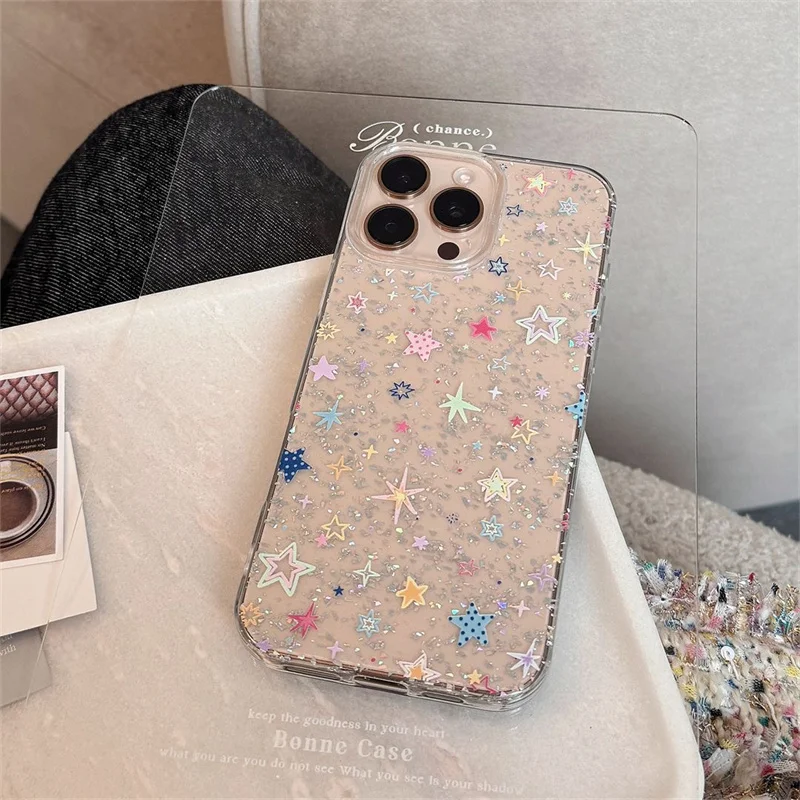 Sparkling Powder Transparent Painted Dopamine Star Phone Case