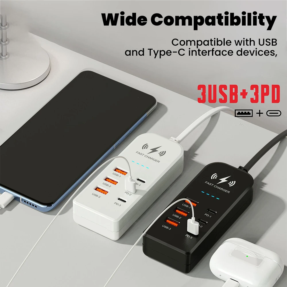 Universal Fast Charging Power Strip with USB and Type C Ports