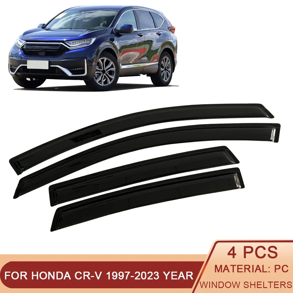 

For Honda CR-V 1997-2023 CRV Auto Side Window Wind Deflectors Visors Rain Guard Door Visor Vent Shades Dark Black Ventvisor