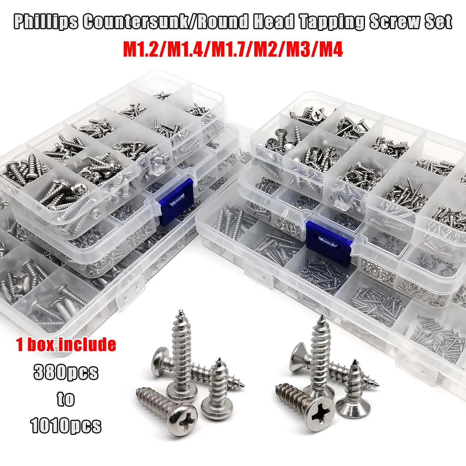 thumbnail image 2 of 500pcs Assorted Phillips Screws Kit - M2 M3 M4 Stainless Steel Self-Tapping Screws For DIY & Repair 2 of 14