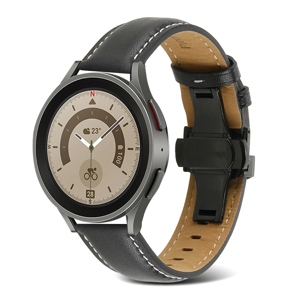 Leather Strap For Samsung Galaxy Watch 6/5/4 44mm 40mm/5Pro 45mm Butterfly Buckle Bracelet Watch 4/6 Classic 46mm 42mm 47mm 43mm