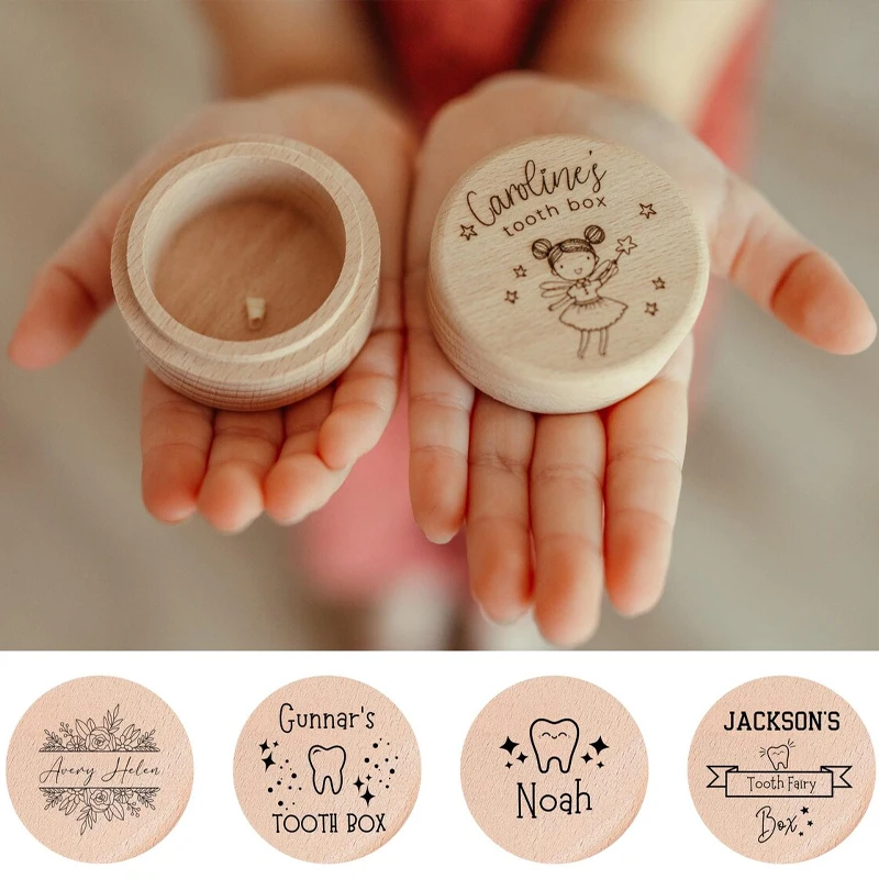 Personalisierte Name Holz gravierte Milchzahnbox benutzerdefinierte Zahnfee Andenken Box Andenken für Baby Junge Mädchen Babyparty dekorieren