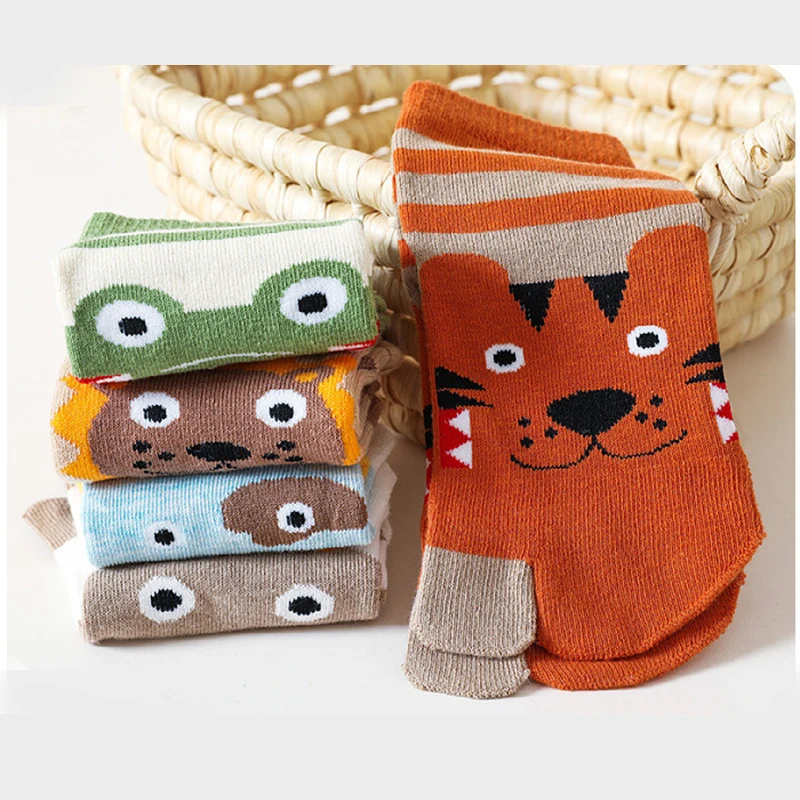 3-12T Cute Boys Girls Two Toed Tabi Socks Kids Cartoon Animals Printed Pure Cotton Short Socks Split Thumb Toe Socks 4