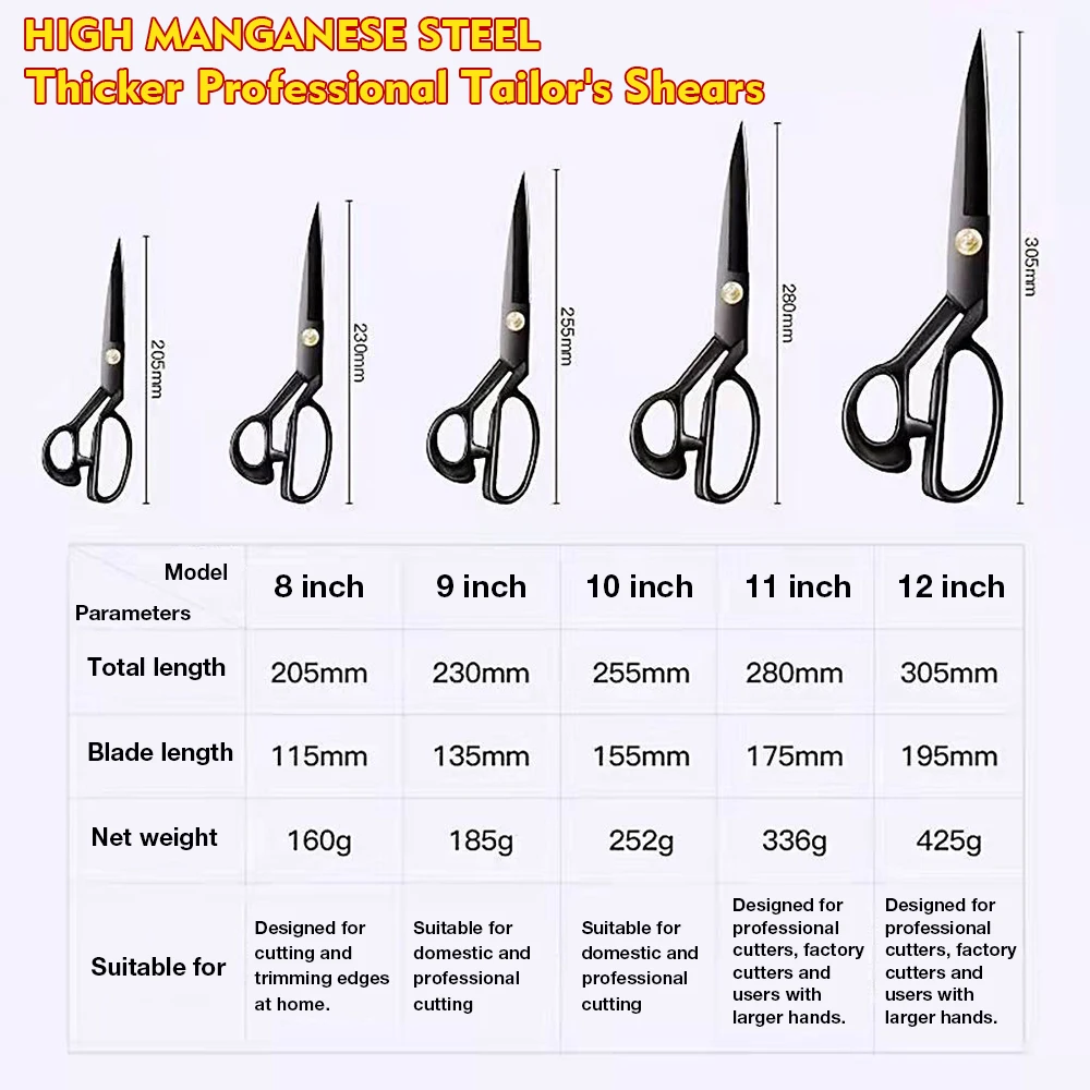 Tailor scissors Professional Heavy Duty for Cutting Fabric Leather Industrial Sharp Sewing for Home Kitchen